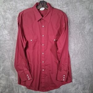 Vtg Saddlebrook WesternWear Pearl Snap Shirt Mens‎ Large Burgundy Made in USA